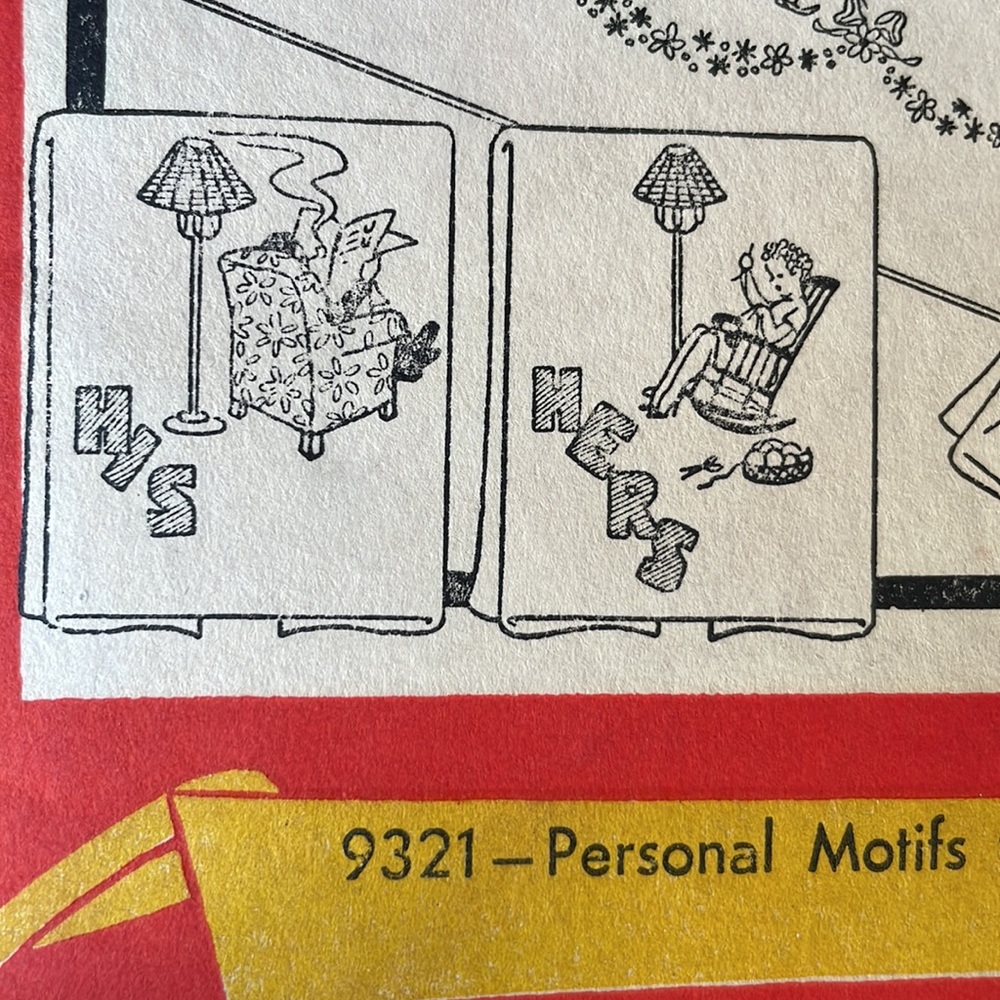 Aunt Martha’s Hot Iron Transfers, 9321 Personal Motifs for Linens (1940’s)